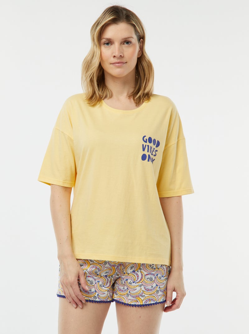 Completo pigiama t-shirt con scritta + shorts stampati GIALLO - Kiabi
