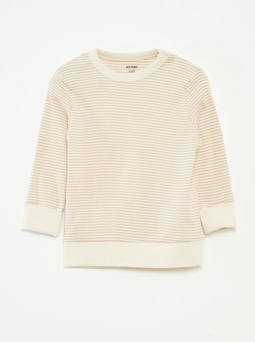 Completo pigiama t-shirt lunga + pantaloni a righe - 2 pezzi - Kiabi