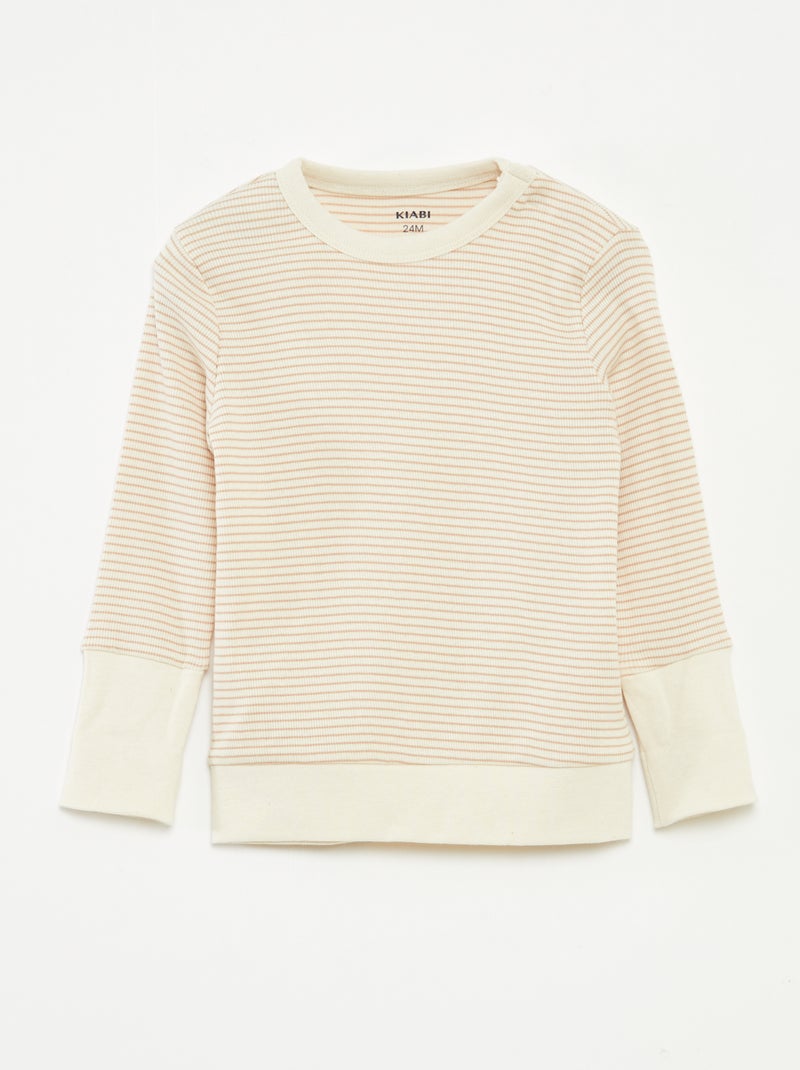 Completo pigiama t-shirt lunga + pantaloni a righe - 2 pezzi Beige - Kiabi