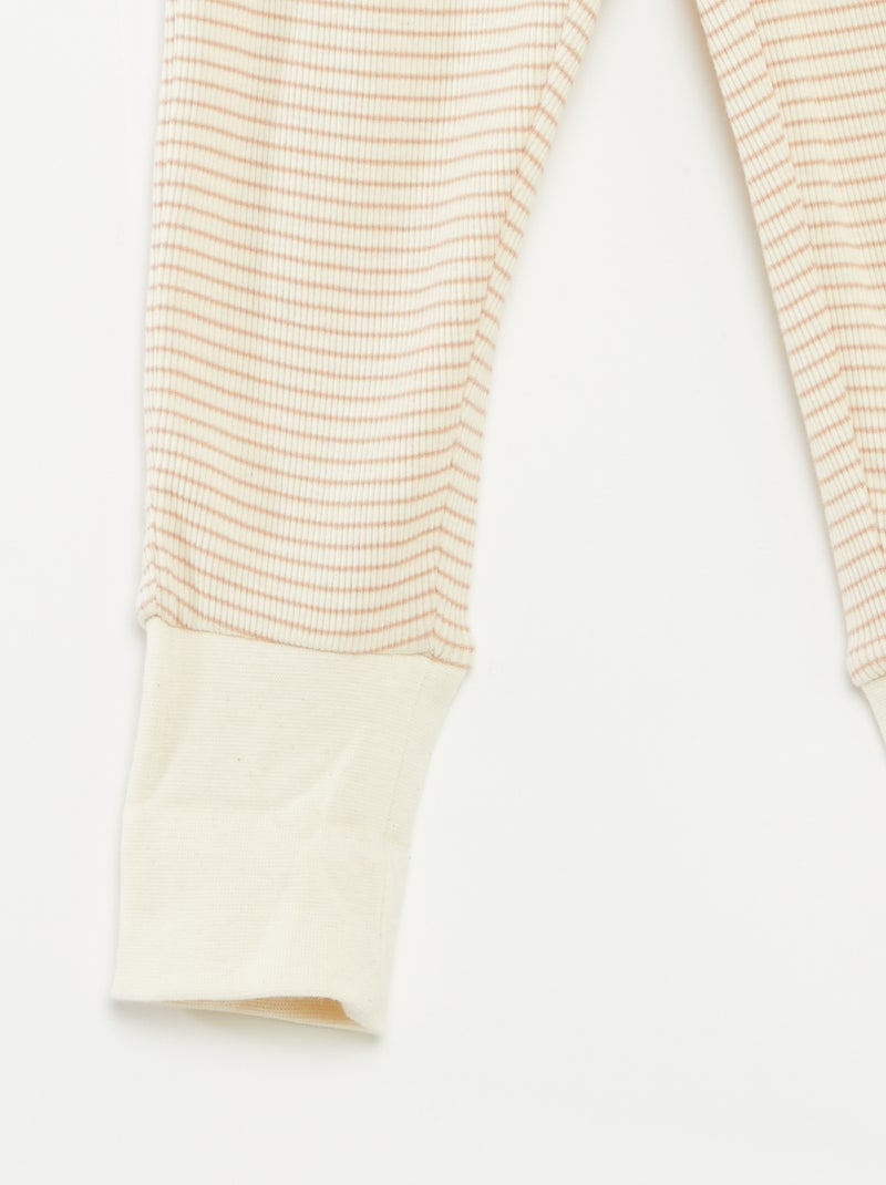 Completo pigiama t-shirt lunga + pantaloni a righe - 2 pezzi Beige - Kiabi