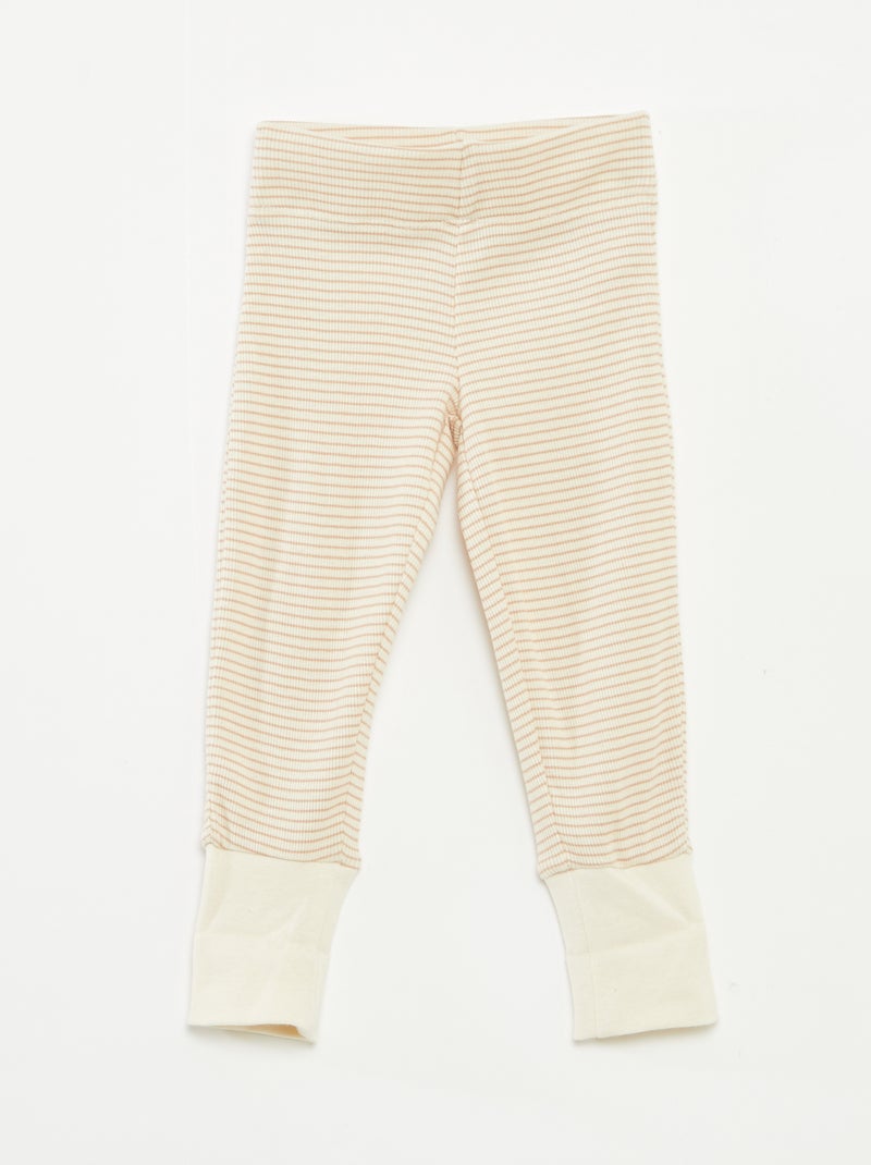 Completo pigiama t-shirt lunga + pantaloni a righe - 2 pezzi Beige - Kiabi