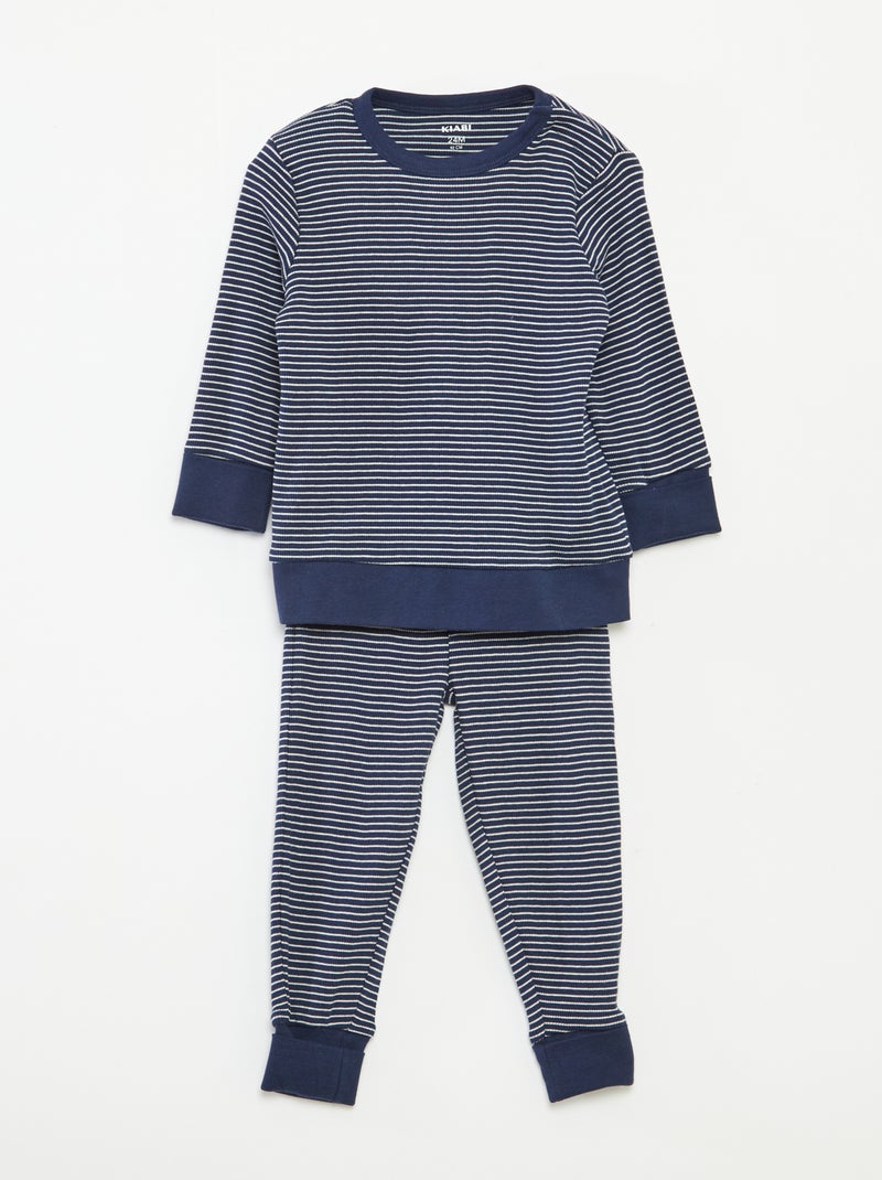 Completo pigiama t-shirt lunga + pantaloni a righe - 2 pezzi Blu - Kiabi
