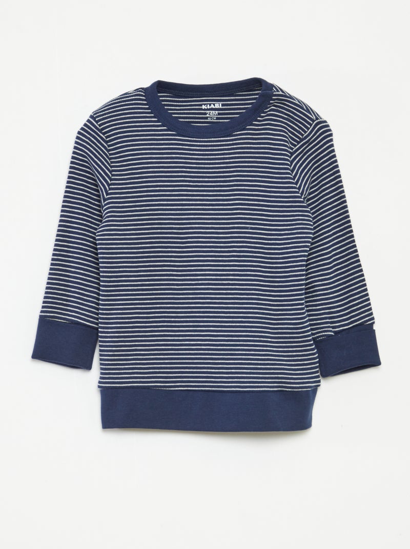 Completo pigiama t-shirt lunga + pantaloni a righe - 2 pezzi Blu - Kiabi