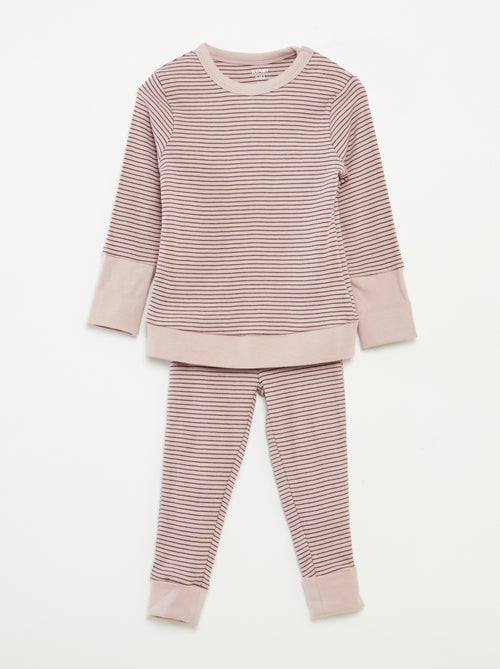 Completo pigiama t-shirt lunga + pantaloni a righe - 2 pezzi - Kiabi