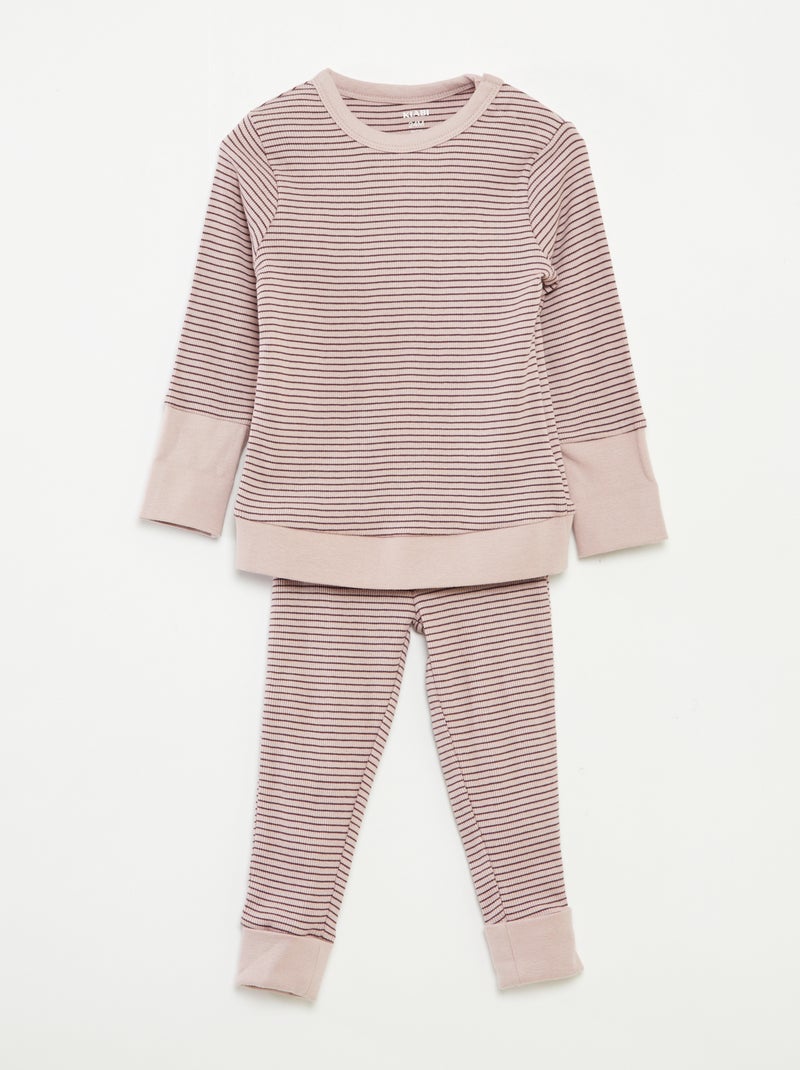 Completo pigiama t-shirt lunga + pantaloni a righe - 2 pezzi Viola - Kiabi