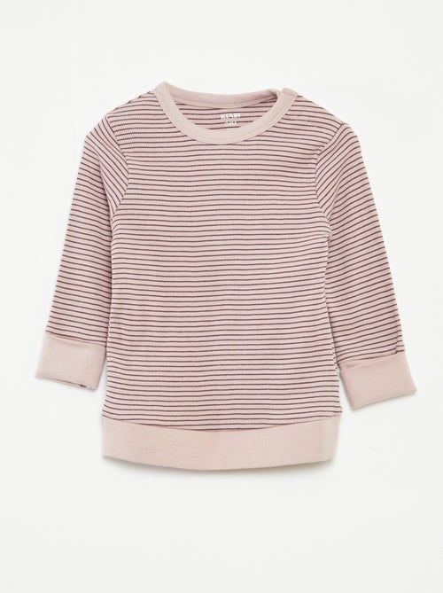 Completo pigiama t-shirt lunga + pantaloni a righe - 2 pezzi - Kiabi