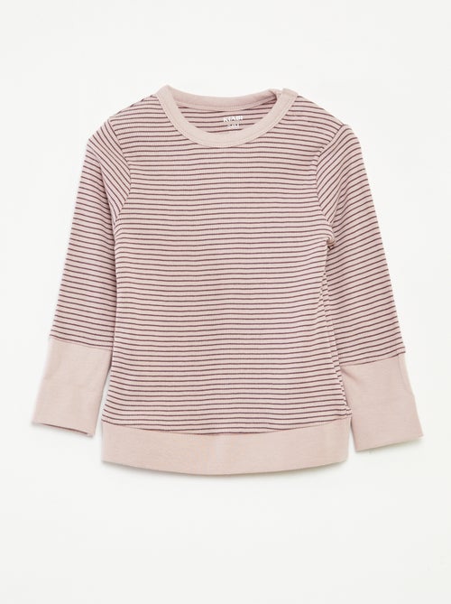 Completo pigiama t-shirt lunga + pantaloni a righe - 2 pezzi - Kiabi