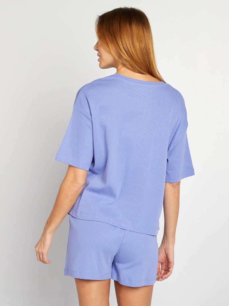 Completo pigiama t-shirt + pantaloncini in maglia pointelle - 2 pezzi BLU - Kiabi