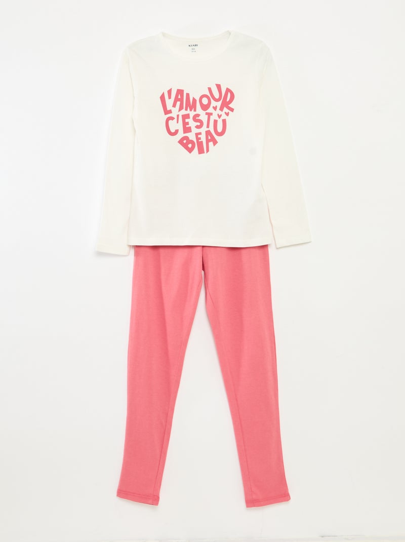 Completo pigiama t-shirt + pantaloni - 2 pezzi Bianco - Kiabi