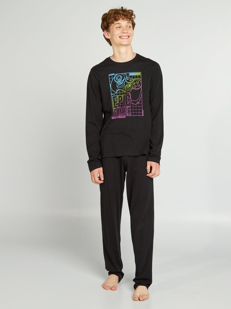 Completo pigiama t-shirt + pantaloni - 2 pezzi nero - Kiabi