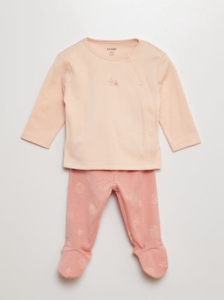 Completo pigiama t-shirt + pantaloni con piedini - 2 pezzi