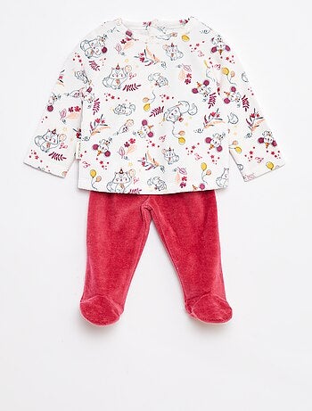 Completo pigiama t-shirt + pantaloni in pile - 2 pezzi