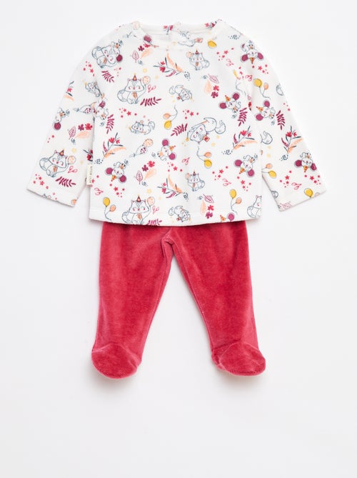 Completo pigiama t-shirt + pantaloni in pile - 2 pezzi - Kiabi