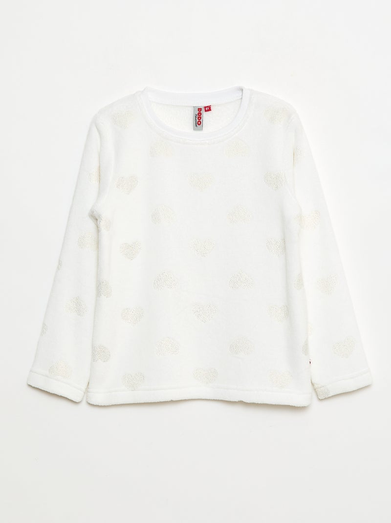 Completo pigiama t-shirt + pantaloni in pile - 2 pezzi Bianco - Kiabi