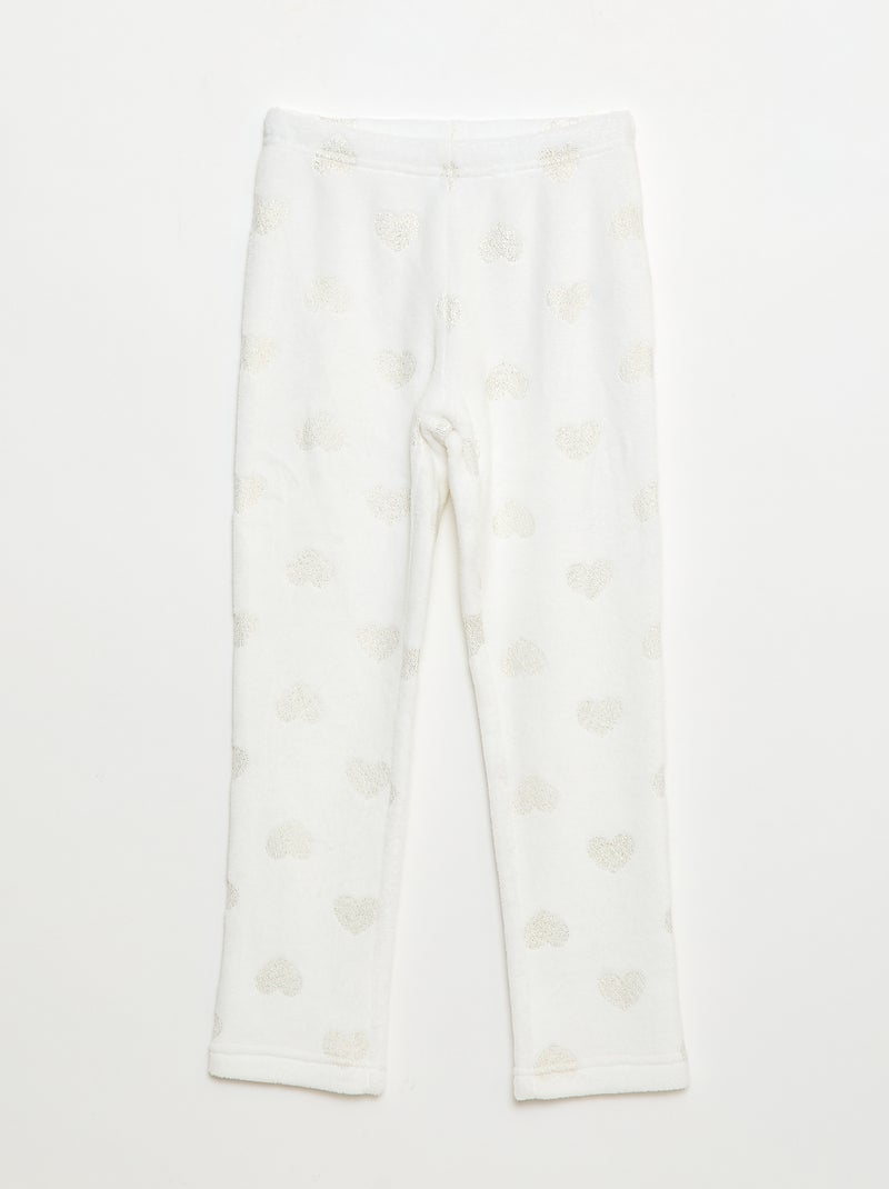 Completo pigiama t-shirt + pantaloni in pile - 2 pezzi Bianco - Kiabi