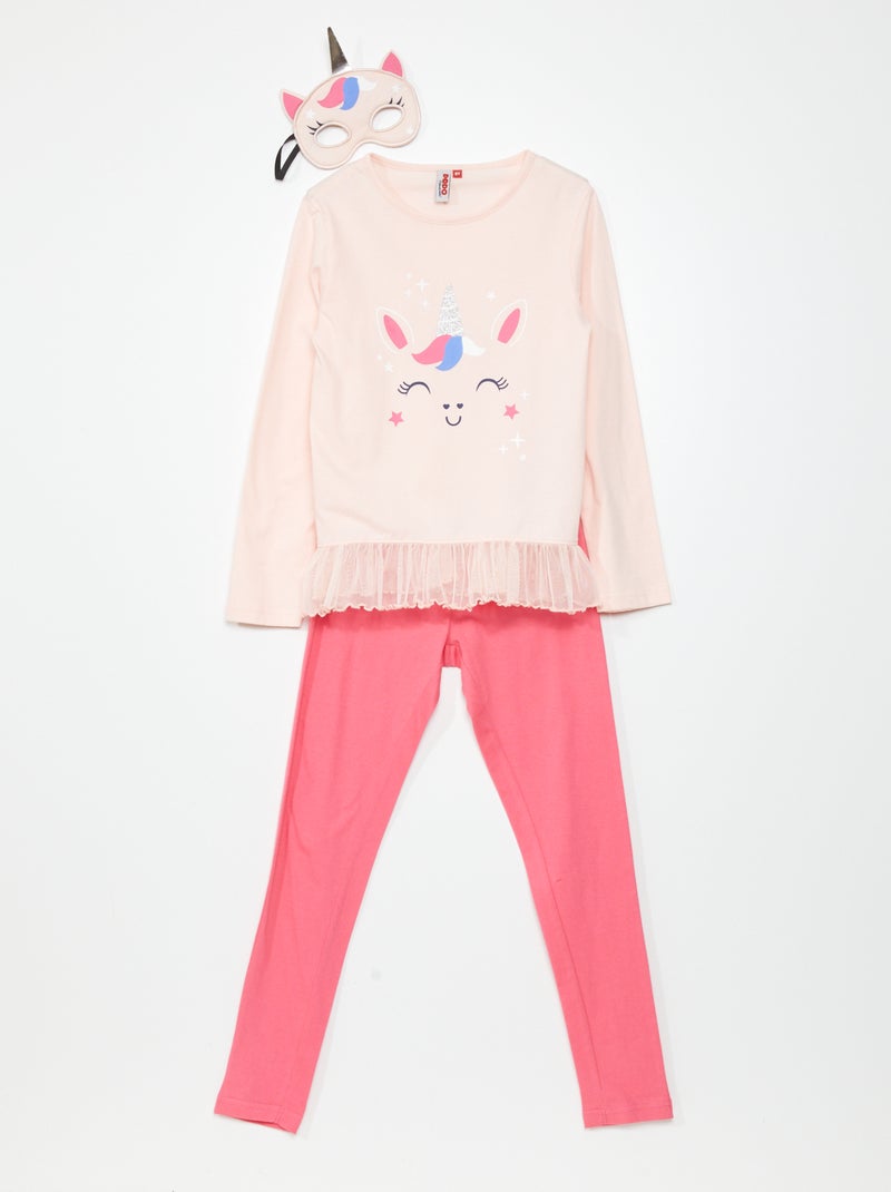 Completo pigiama t-shirt + pantaloni + maschera - 2 pezzi ROSA - Kiabi