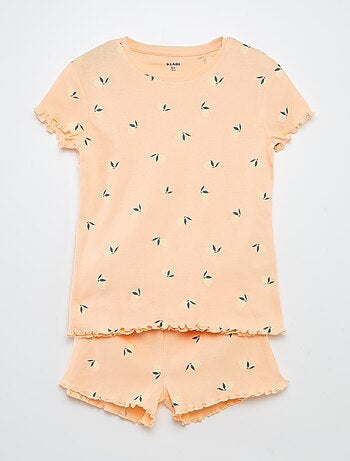 Completo pigiama t-shirt + shorts con stampa e bordi ondulati - 2 pezzi