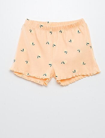Completo pigiama t-shirt + shorts con stampa e bordi ondulati - 2 pezzi