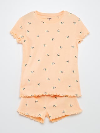 Completo pigiama t-shirt + shorts con stampa e bordi ondulati - 2 pezzi