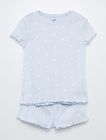 Completo pigiama t-shirt + shorts con stampa e bordi ondulati - 2 pezzi