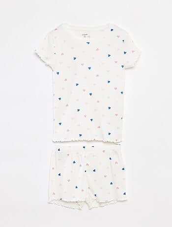 Completo pigiama t-shirt + shorts con stampa e bordi ondulati - 2 pezzi