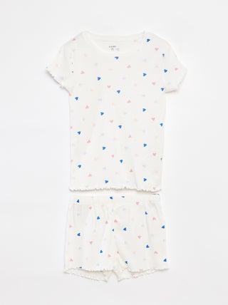 Completo pigiama t-shirt + shorts con stampa e bordi ondulati - 2 pezzi