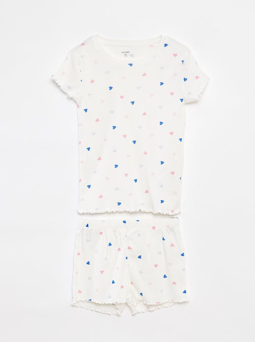Completo pigiama t-shirt + shorts con stampa e bordi ondulati - 2 pezzi - Kiabi
