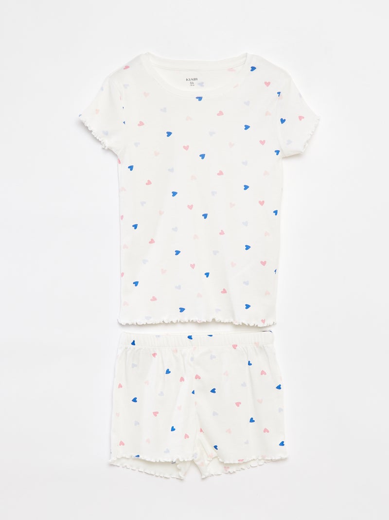 Completo pigiama t-shirt + shorts con stampa e bordi ondulati - 2 pezzi BIANCO - Kiabi