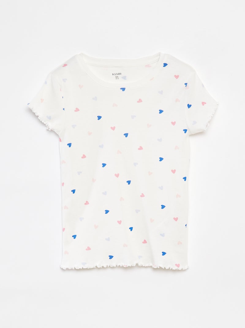 Completo pigiama t-shirt + shorts con stampa e bordi ondulati - 2 pezzi BIANCO - Kiabi
