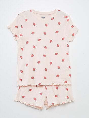 Completo pigiama t-shirt + shorts con stampa e bordi ondulati - 2 pezzi