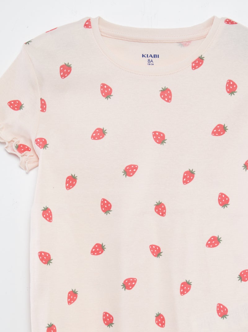 Completo pigiama t-shirt + shorts con stampa e bordi ondulati - 2 pezzi ROSA - Kiabi