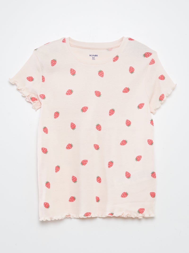 Completo pigiama t-shirt + shorts con stampa e bordi ondulati - 2 pezzi ROSA - Kiabi