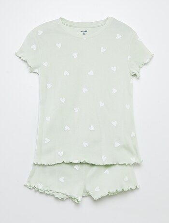 Completo pigiama t-shirt + shorts con stampa e bordi ondulati - 2 pezzi