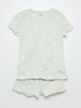 Completo pigiama t-shirt + shorts con stampa e bordi ondulati - 2 pezzi
