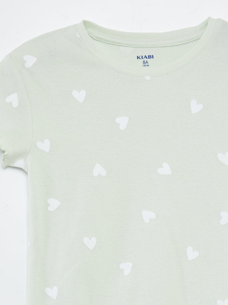 Completo pigiama t-shirt + shorts con stampa e bordi ondulati - 2 pezzi VERDE - Kiabi