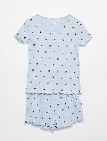 Completo pigiama t-shirt + shorts in maglia pointelle - 2 pezzi