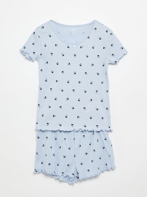 Completo pigiama t-shirt + shorts in maglia pointelle - 2 pezzi - Kiabi