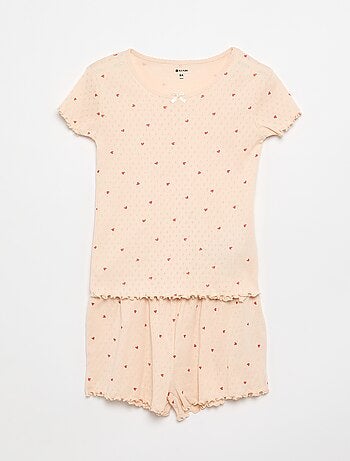 Completo pigiama t-shirt + shorts in maglia pointelle - 2 pezzi