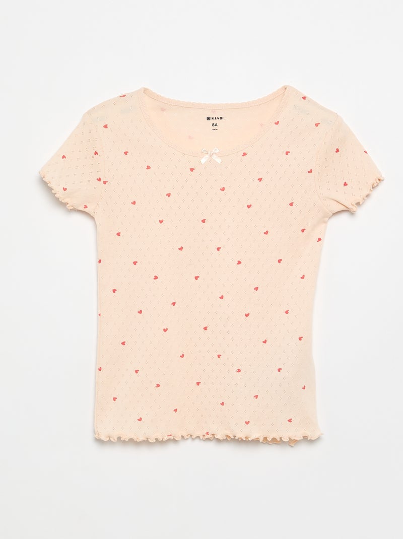 Completo pigiama t-shirt + shorts in maglia pointelle - 2 pezzi Rosa - Kiabi