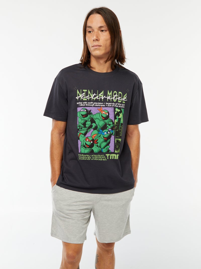 Completo pigiama t-shirt + shorts stampato 'Tartarughe Ninja' NERO - Kiabi