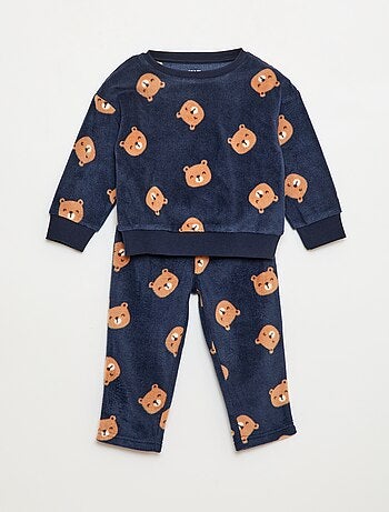 Completo pigiama top + pantaloni in pile