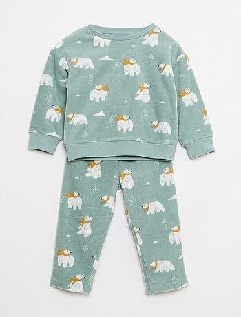 Completo pigiama top + pantaloni in pile