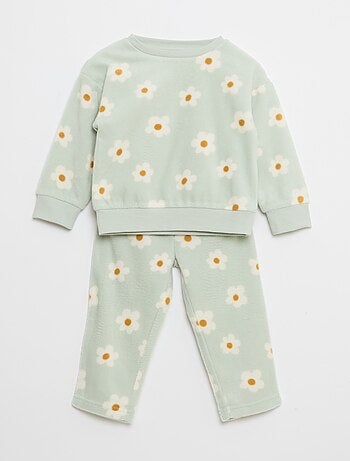 Completo pigiama top + pantaloni in pile