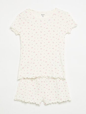 Completo pigiama maglia + pantaloncini in cotone a costine