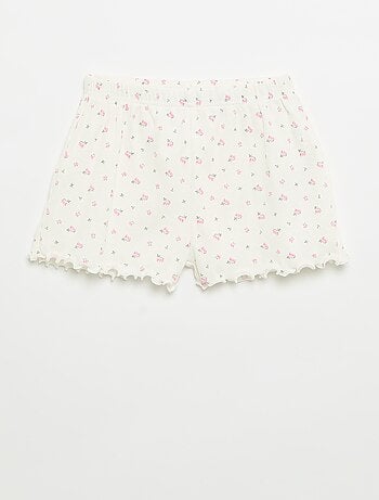 Completo pigiama maglia + pantaloncini in cotone a costine