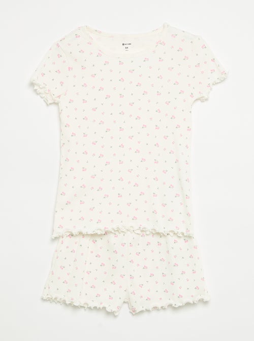 Completo pigiama top + shorts in maglia a costine di cotone - Kiabi