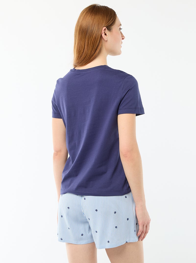Completo pigiama top + shorts leggero a righe all-over Blu - Kiabi