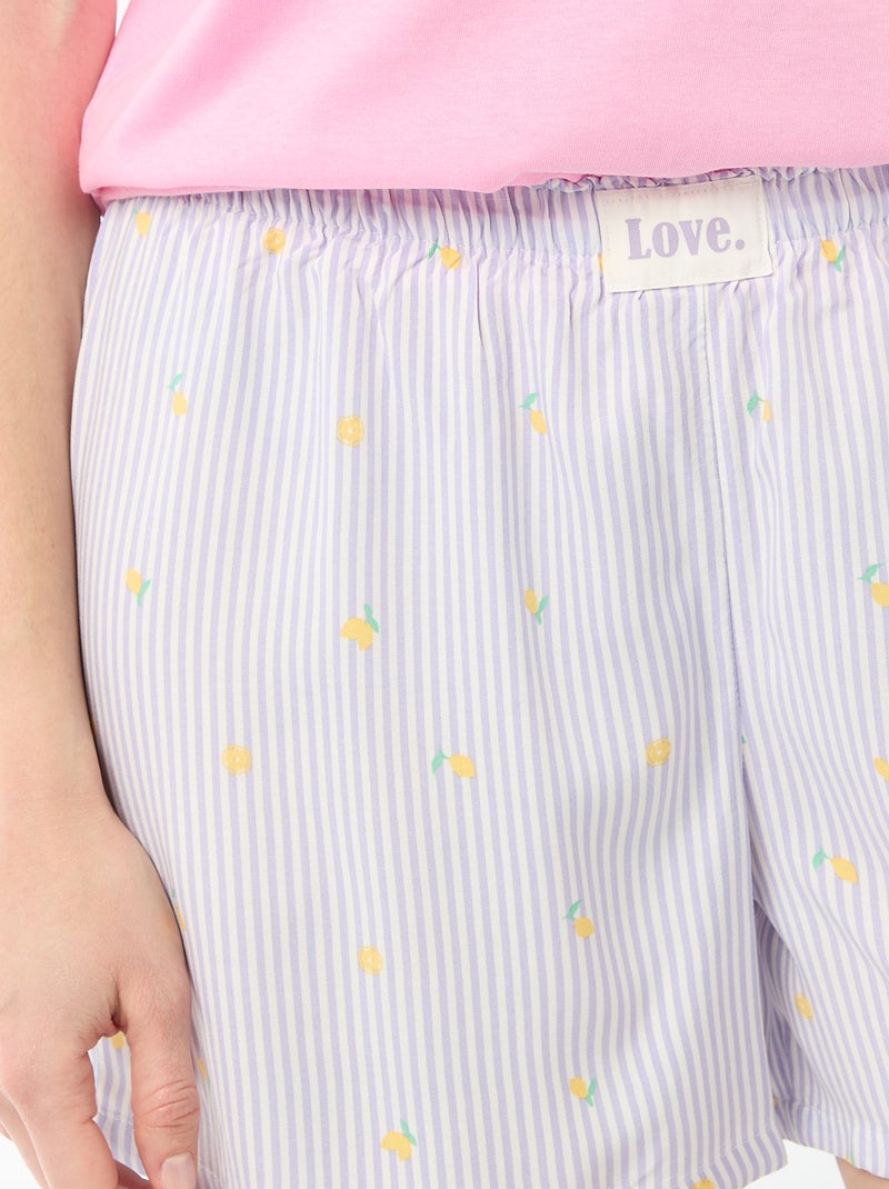 Completo pigiama top + shorts leggero a righe all-over Viola - Kiabi