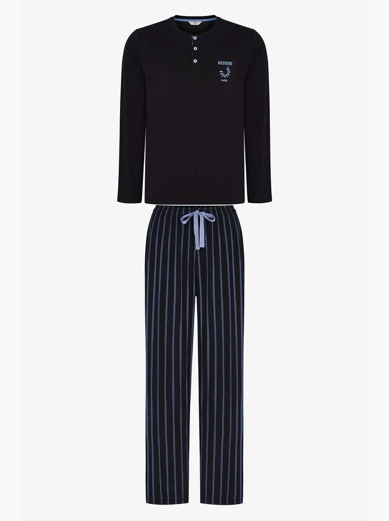 Completo pigiama uomo nightform a righe, maniche lunghe penti Nero - Kiabi
