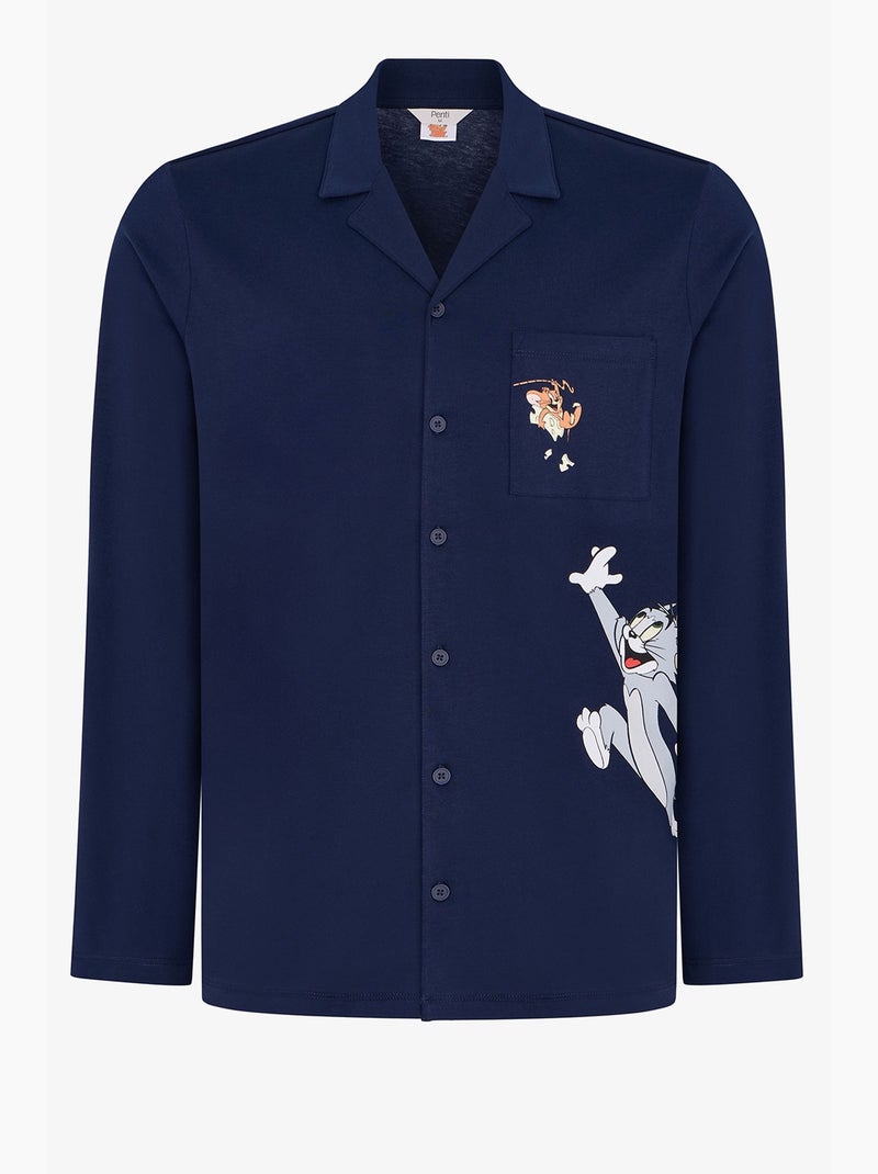 Completo pigiama uomo tom&jerry con camicia a maniche lunghe e pantaloni penti Blu marino - Kiabi